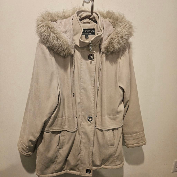Women's Fleet Street LTD. Beige Faux Fur Hooded Jacket Size L - Picture 4 of 11